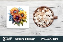 Sunflower square coaster sublimation | Sunflower coaster PNG Product Image 1
