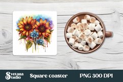 Sunflower square coaster sublimation | Sunflower coaster PNG Product Image 1
