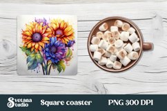 Sunflower square coaster sublimation | Sunflower coaster PNG Product Image 1