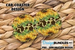 Sunflower Cowhide Car Coaster Sublimation Design Product Image 1