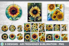Bundle of six Sunflowers car air freshener sublimation designs.
