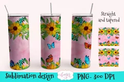 Flowers and butterflies tumbler wrap PNG for sublimation Product Image 2