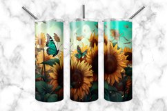 Sunflowers And Butterflies 20 oz Skinny Tumbler Wrap Product Image 2