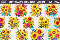 Sunflowers Bouquet Clipart | Fall Flowers Clipart Product Image 1