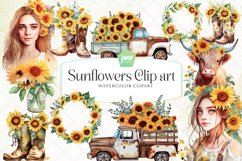Sunflowers Watercolor Sublimation Clipart Product Image 1