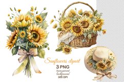 Sunflower PNG, Sunflowers clipart, Flower Bouquet basket hat Product Image 1