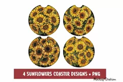 Sunflower Car Coaster PNG | Round Clipart Sublimation Product Image 1