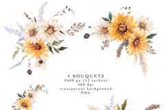 golden sunflowers daisies fall floral frames bouquets clipart