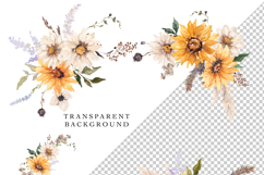golden sunflowers daisies fall floral frames bouquets clipart