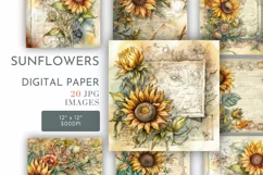 Vintage Sunflowers | Digital Paper JPG 12"x12" Product Image 1
