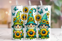 Gnomes Tumbler Wrap, Sunflowers Tumbler Wrap, Floral Tumbler Product Image 1