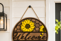 Sunflower Door Hanger SVG | Laser Cut Round Porch Sign Bundl Product Image 9
