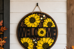 Sunflower Door Hanger SVG | Laser Cut Round Porch Sign Bundl Product Image 3