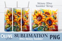 Sunflowers Watercolor 20oz Tumbler Wrap PNG Product Image 2