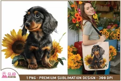 Dachshund puppy sunflower sublimation png, watercolor puppy Product Image 2