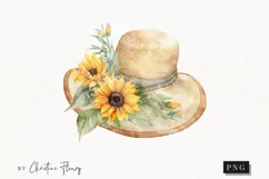 Watercolor Sunflower Sunhat Clipart | Watercolor Sunflower Product Image 1
