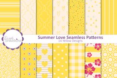 Sunny Yellow seamless patterns featuring hearts, flowers, and other designs bring a bright pop of color to your projects