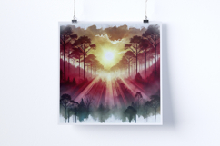 Sunrise in a dense forest - Digital Illustrations Product Image 4