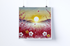 Sunrise in a field of cherry blossoms-Digital Illustrations Product Image 2