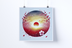 Sunrise in a field of cherry blossoms-Digital Illustrations Product Image 3