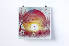 Sunrise in a field of cherry blossoms-Digital Illustrations Product Image 4
