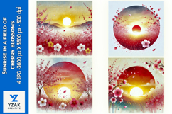 Sunrise in a field of cherry blossoms-Digital Illustrations Product Image 1