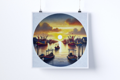 Sunrise in a fishing village - Digital Illustrations Product Image 2