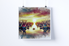 Sunrise in a fishing village - Digital Illustrations Product Image 5