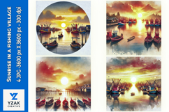 Sunrise in a fishing village - Digital Illustrations Product Image 1