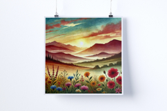 Sunrise in a flower-filled valley - Digital Illustrations Product Image 2