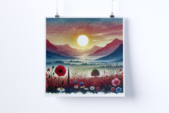 Sunrise in a flower-filled valley - Digital Illustrations Product Image 3