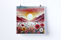 Sunrise in a flower-filled valley - Digital Illustrations Product Image 4
