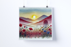 Sunrise in a flower-filled valley - Digital Illustrations Product Image 5