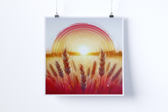 Sunrise in a golden wheat field - Digital Illustrations Product Image 2