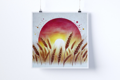 Sunrise in a golden wheat field - Digital Illustrations Product Image 3