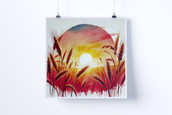 Sunrise in a golden wheat field - Digital Illustrations Product Image 4