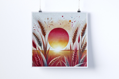 Sunrise in a golden wheat field - Digital Illustrations Product Image 5