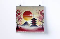 Sunrise in a Japanese zen garden - Digital Illustrations Product Image 2