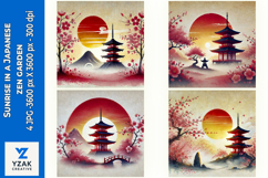 Sunrise in a Japanese zen garden - Digital Illustrations Product Image 1