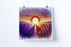 Sunrise in a lavender field - Digital Illustrations Product Image 3