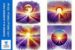 Sunrise in a lavender field - Digital Illustrations Product Image 1