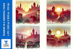 Sunrise in a medieval town - Digital Illustrations Product Image 1