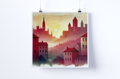 Sunrise in a medieval town - Digital Illustrations Product Image 2