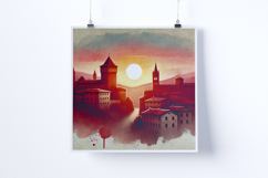 Sunrise in a medieval town - Digital Illustrations Product Image 3