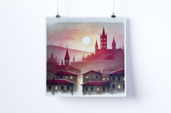 Sunrise in a medieval town - Digital Illustrations Product Image 4