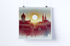Sunrise in a medieval town - Digital Illustrations Product Image 5