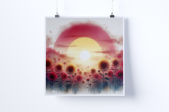 Sunrise in a sunflower field - Digital Illustrations Product Image 2