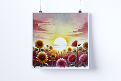 Sunrise in a sunflower field - Digital Illustrations Product Image 3