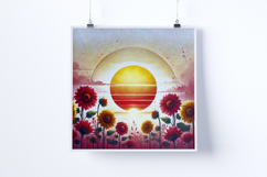 Sunrise in a sunflower field - Digital Illustrations Product Image 5