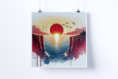 Sunrise on a cliffside - Digital Illustrations Product Image 3